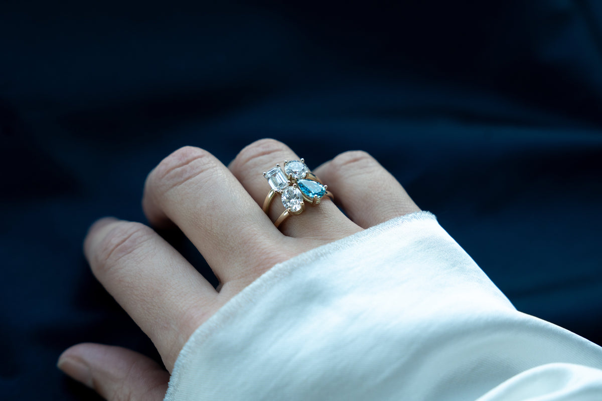 Toi et moi colored diamond 14k gold ring