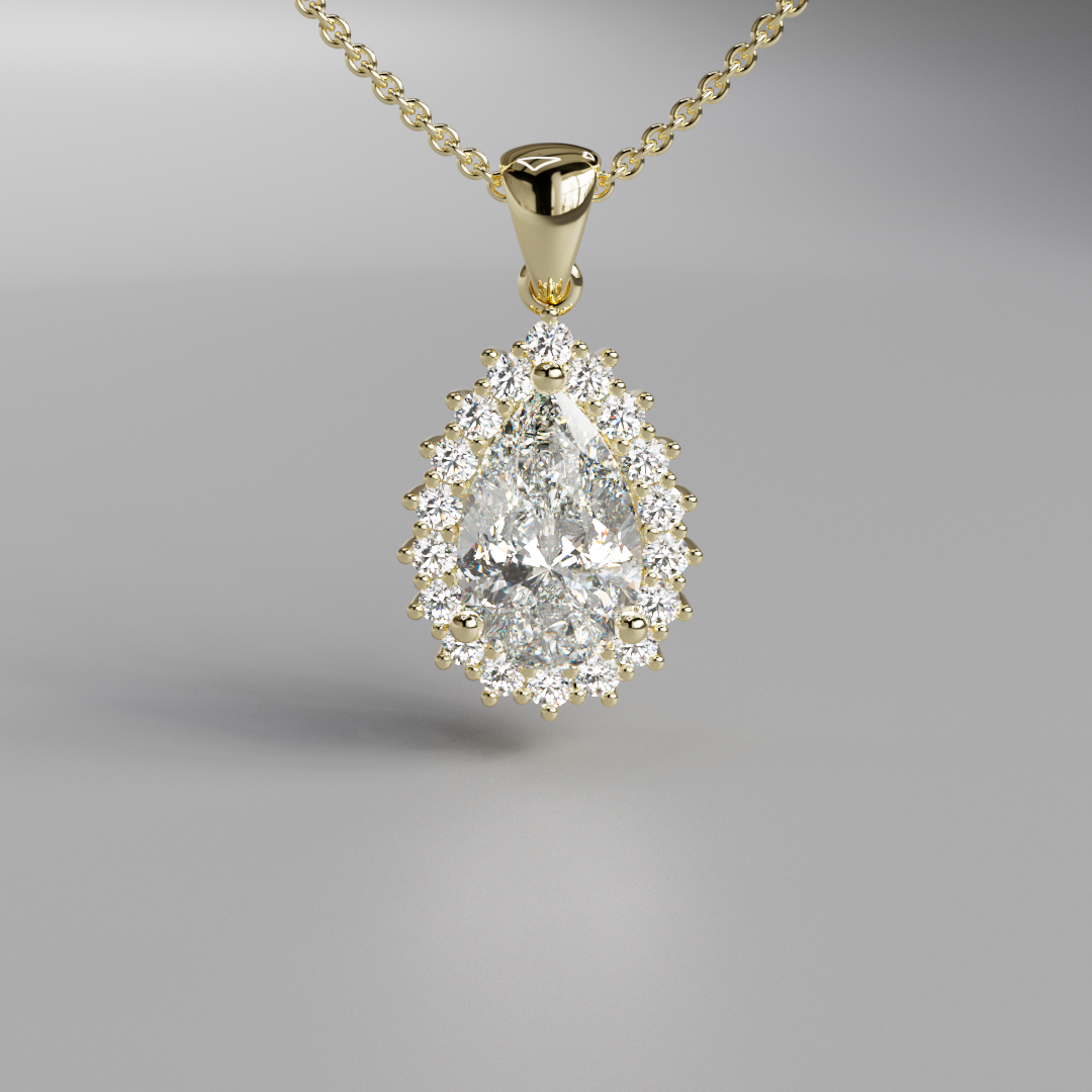 Pear Diamond Halo Pendant - 2ct
