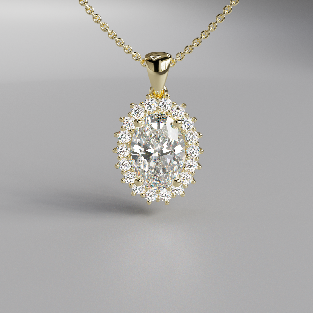 Oval Diamond Halo Pendant - 2ct