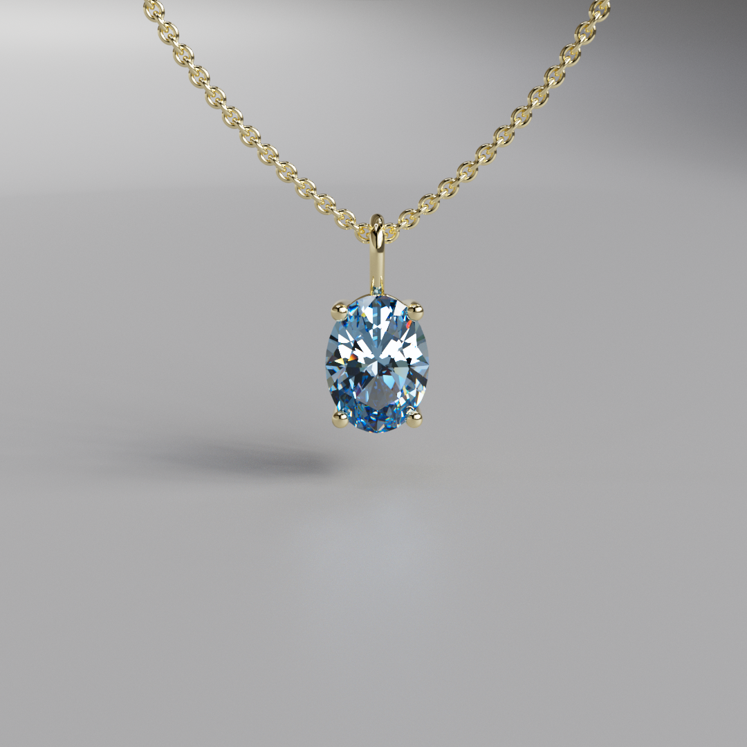 Blue Oval Diamond Pendant - 1ct