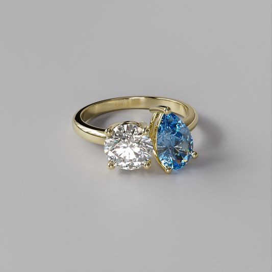 Toi et Moi Ring Round & Pear - Yellow Gold