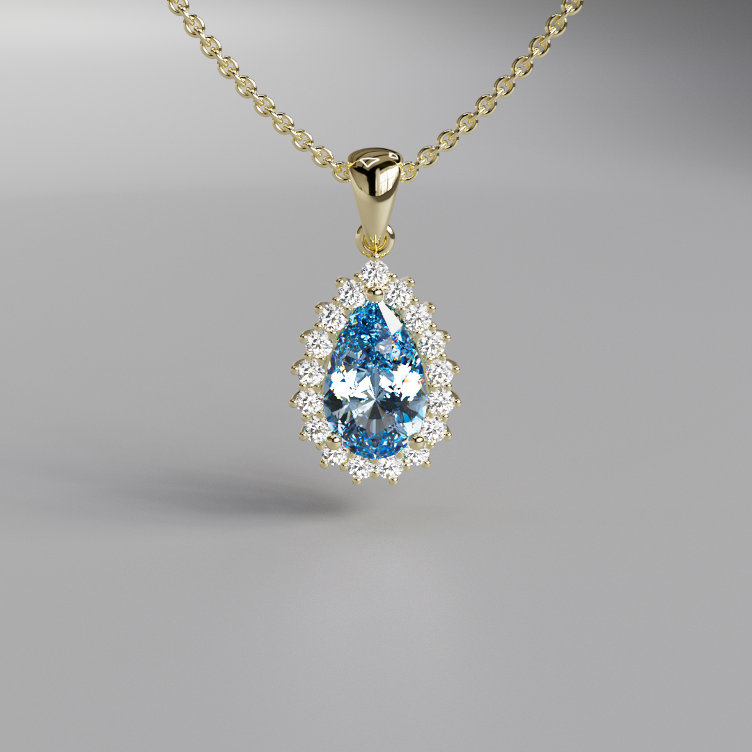 Blue Pear Diamond Halo Pendant - 1ct