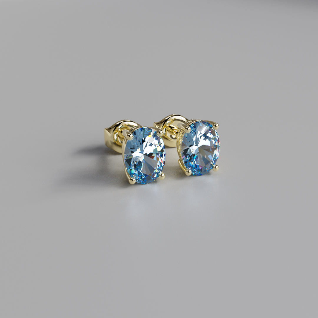 Blue Oval Diamond Earstuds - 2ct