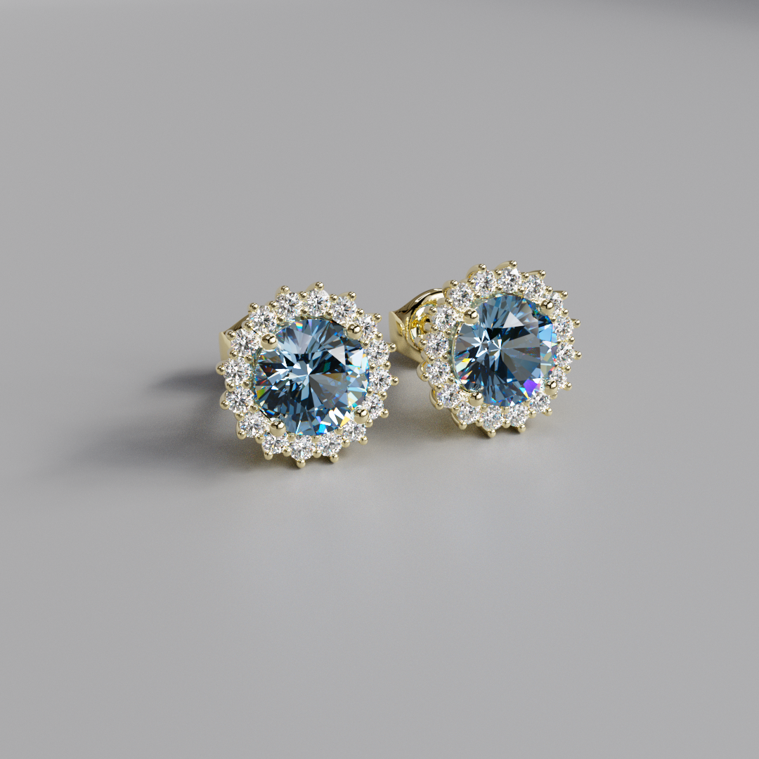 Blue Round Diamond Halo Earstuds - 2.5ct