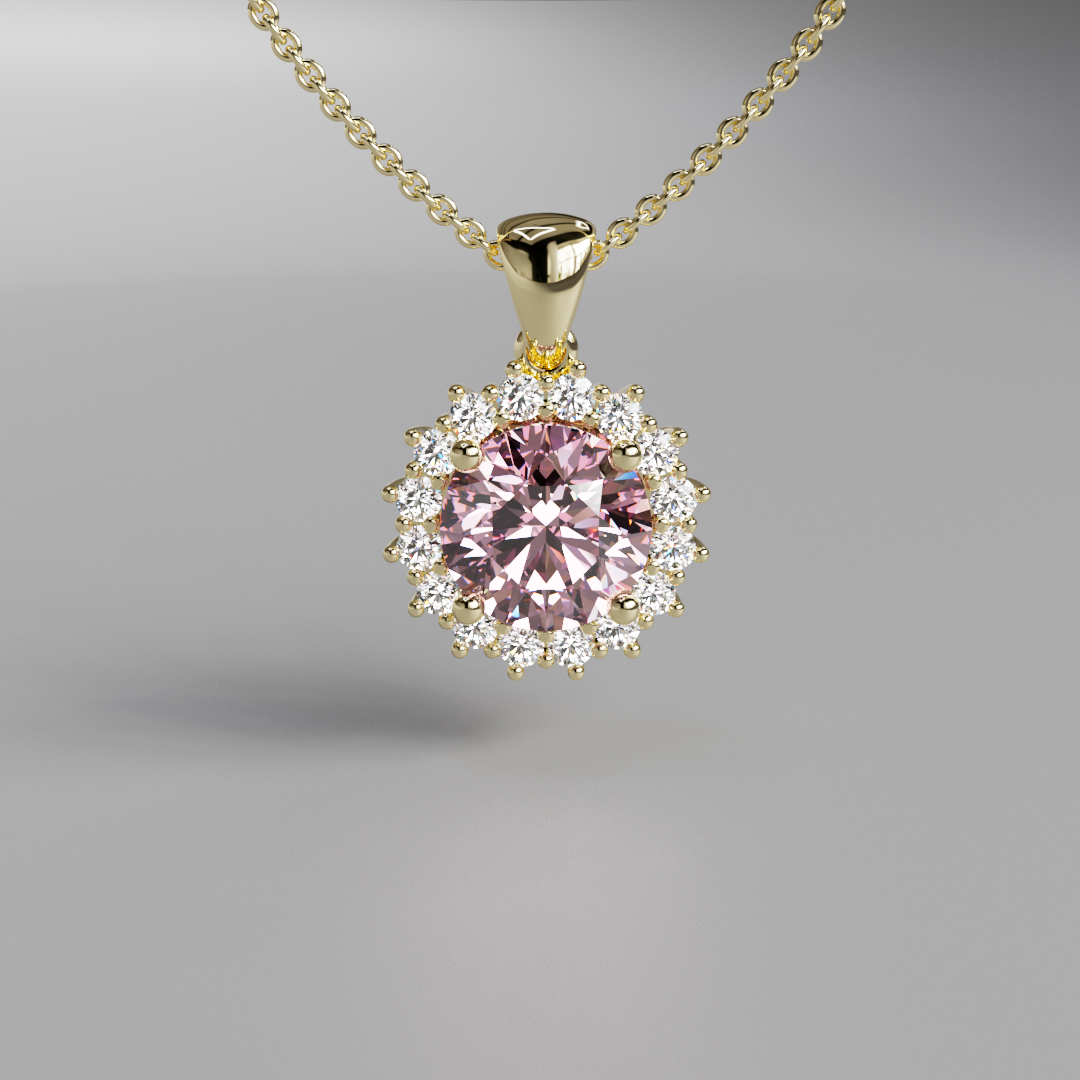 Pink Round Diamond Halo Pendant - 2ct
