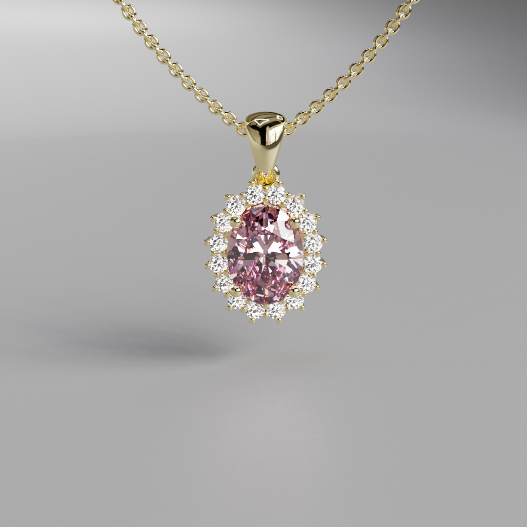 Pink Oval Diamond Halo Pendant - 1ct