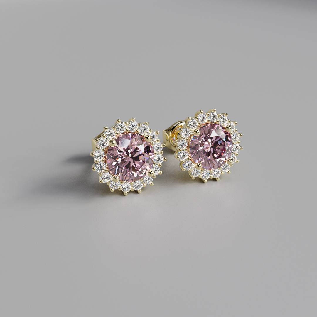 Pink Round Diamond Halo Earstuds - 2.5ct