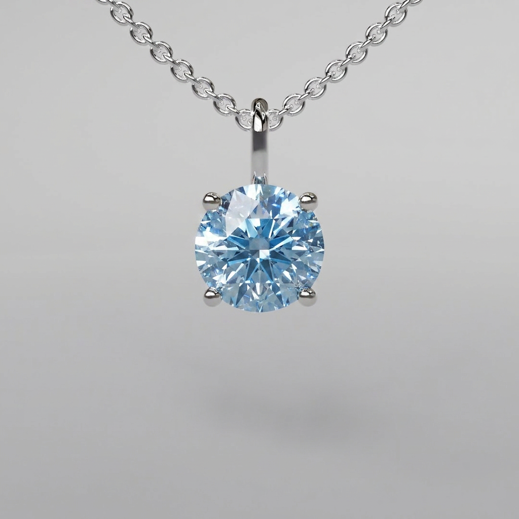 Blue Round Diamond Pendant - 1ct