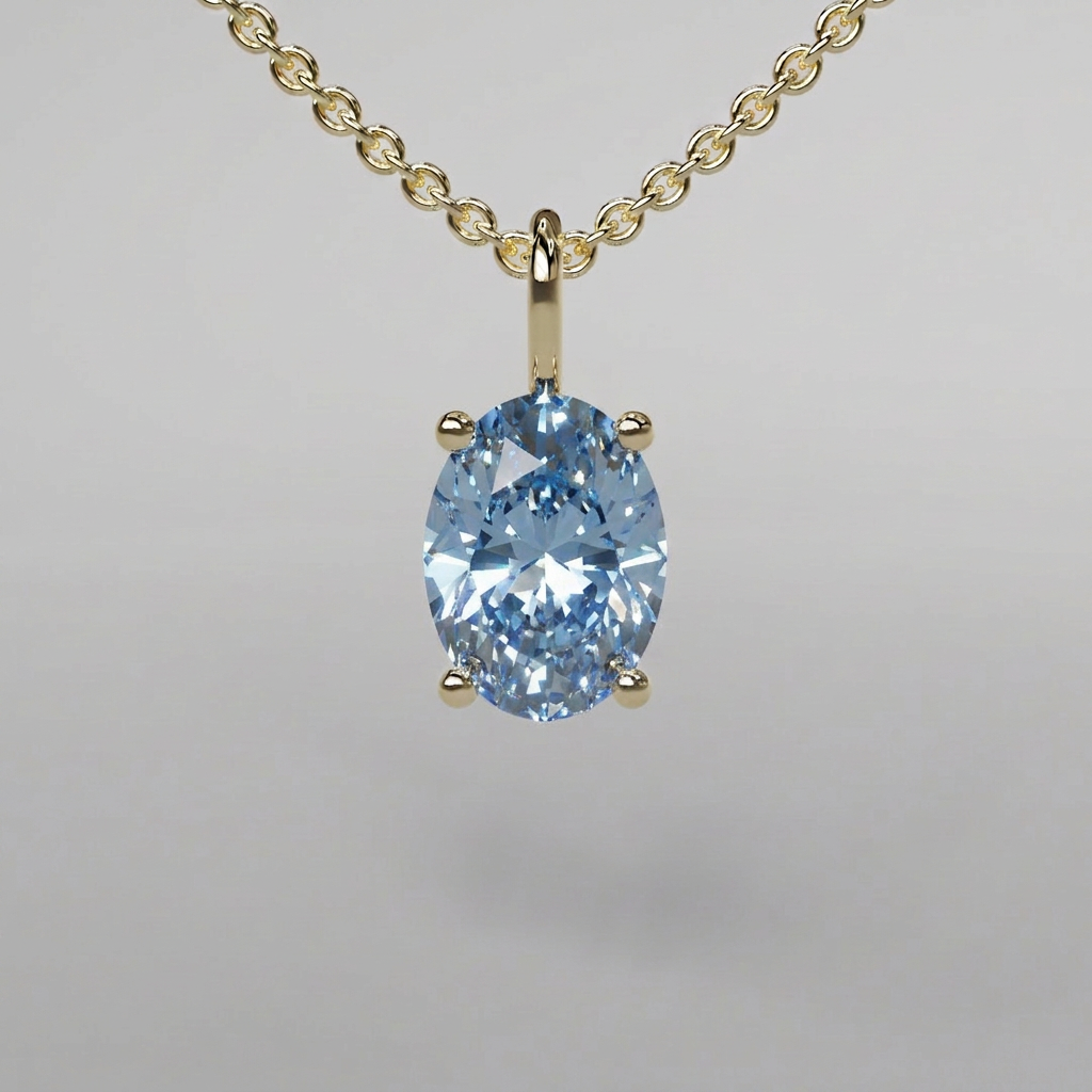 Blue Oval Diamond Pendant - 1ct