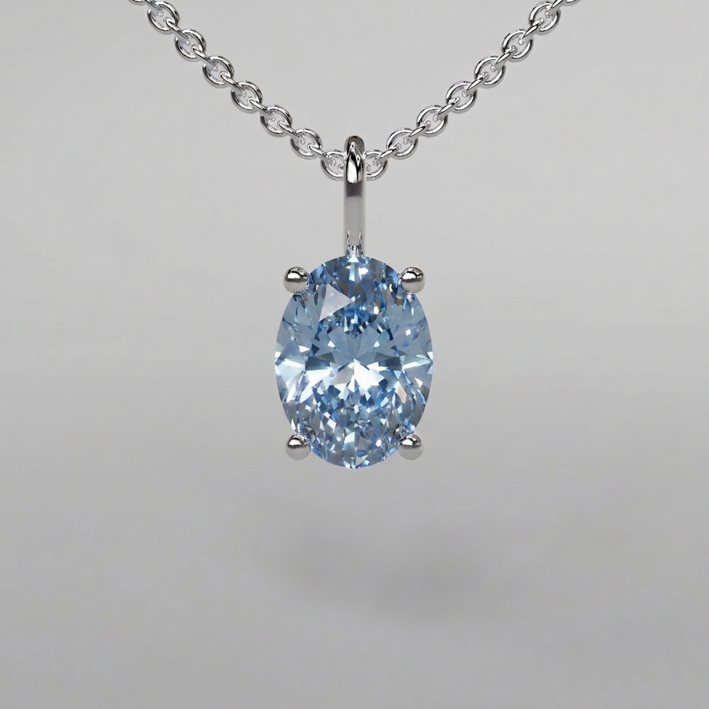 Blue Oval Diamond Pendant - 1ct