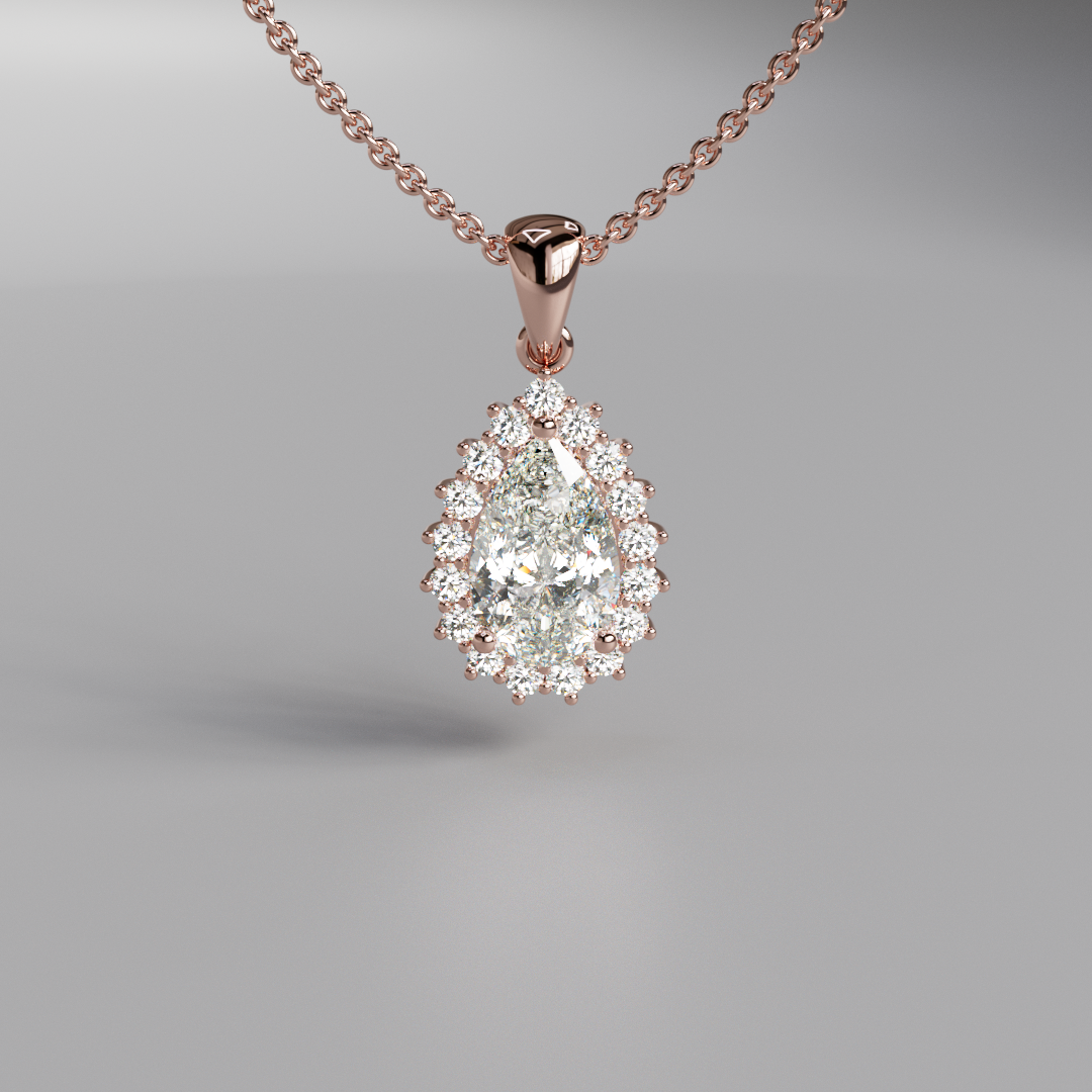 Pear Diamond Halo Pendant - 1ct