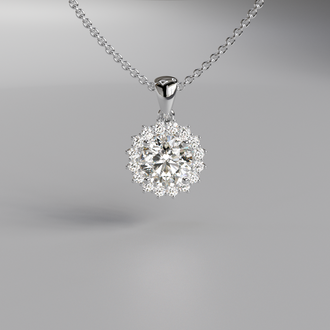 Round Diamond Halo Pendant - 1ct