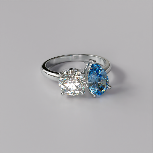 Toi et Moi Ring Round & Pear - White Gold
