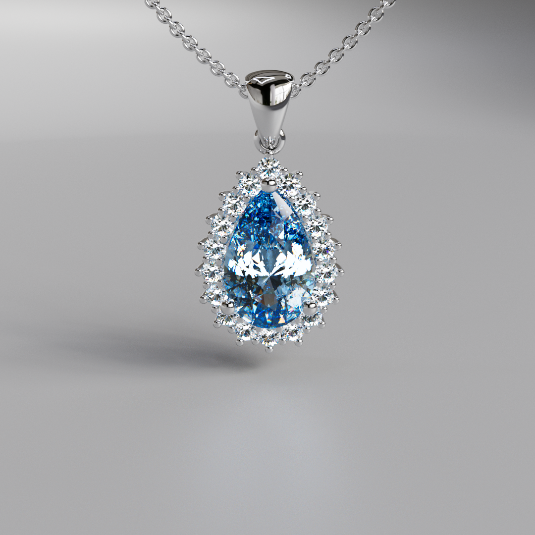 Blue Pear Diamond Halo Pendant - 2ct