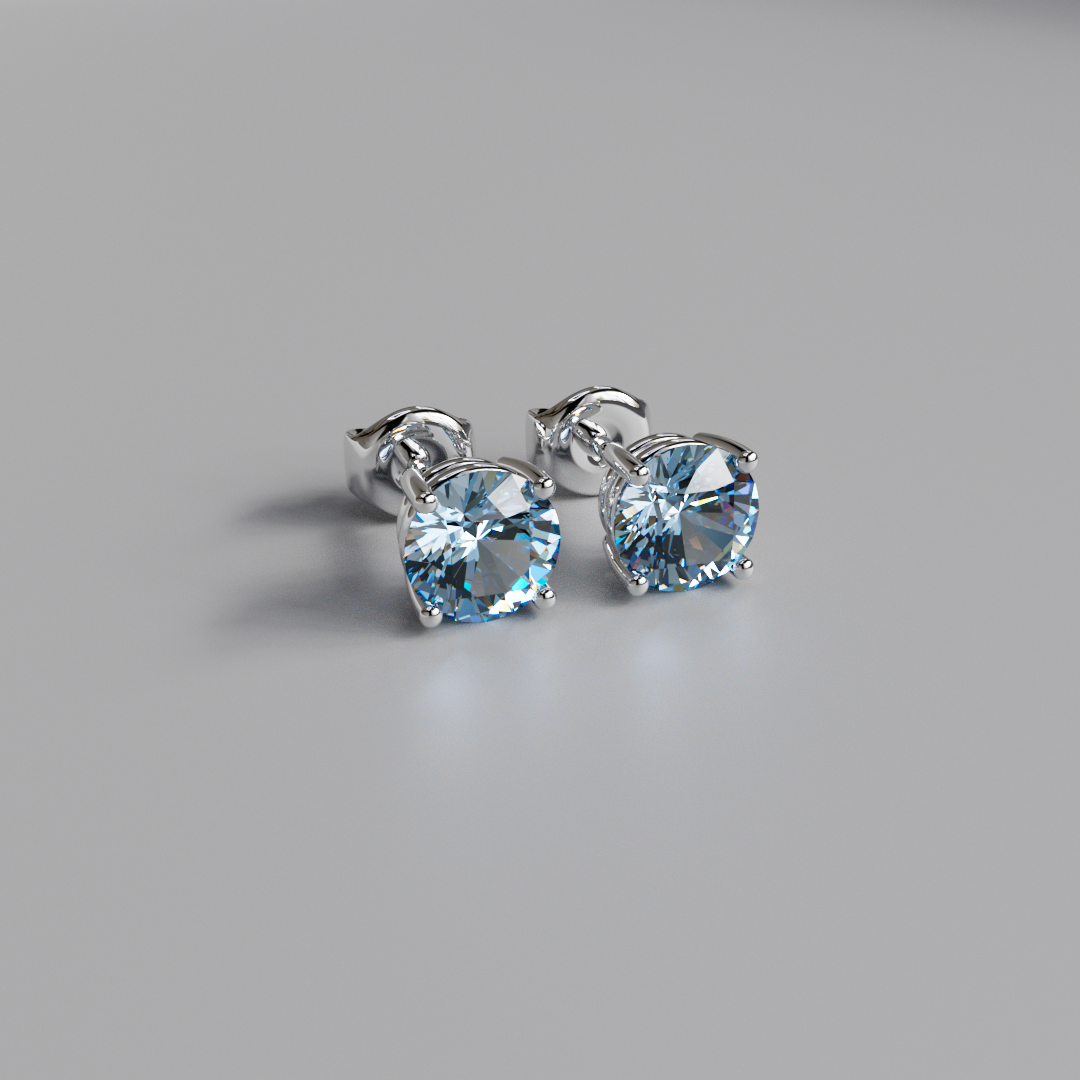 Blue Round Diamond Earstuds - 2ct