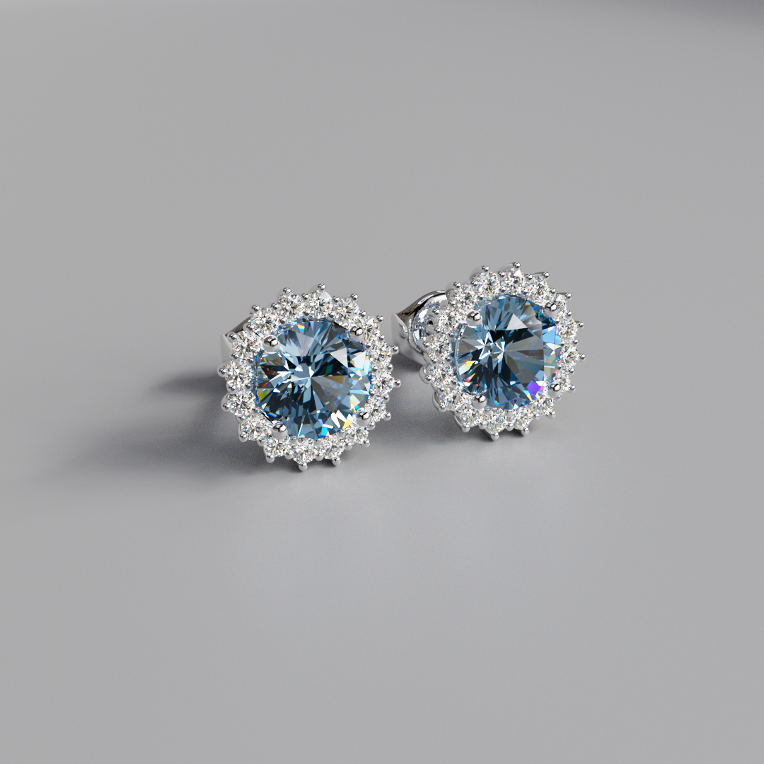 Blue Round Diamond Halo Earstuds - 2.5ct
