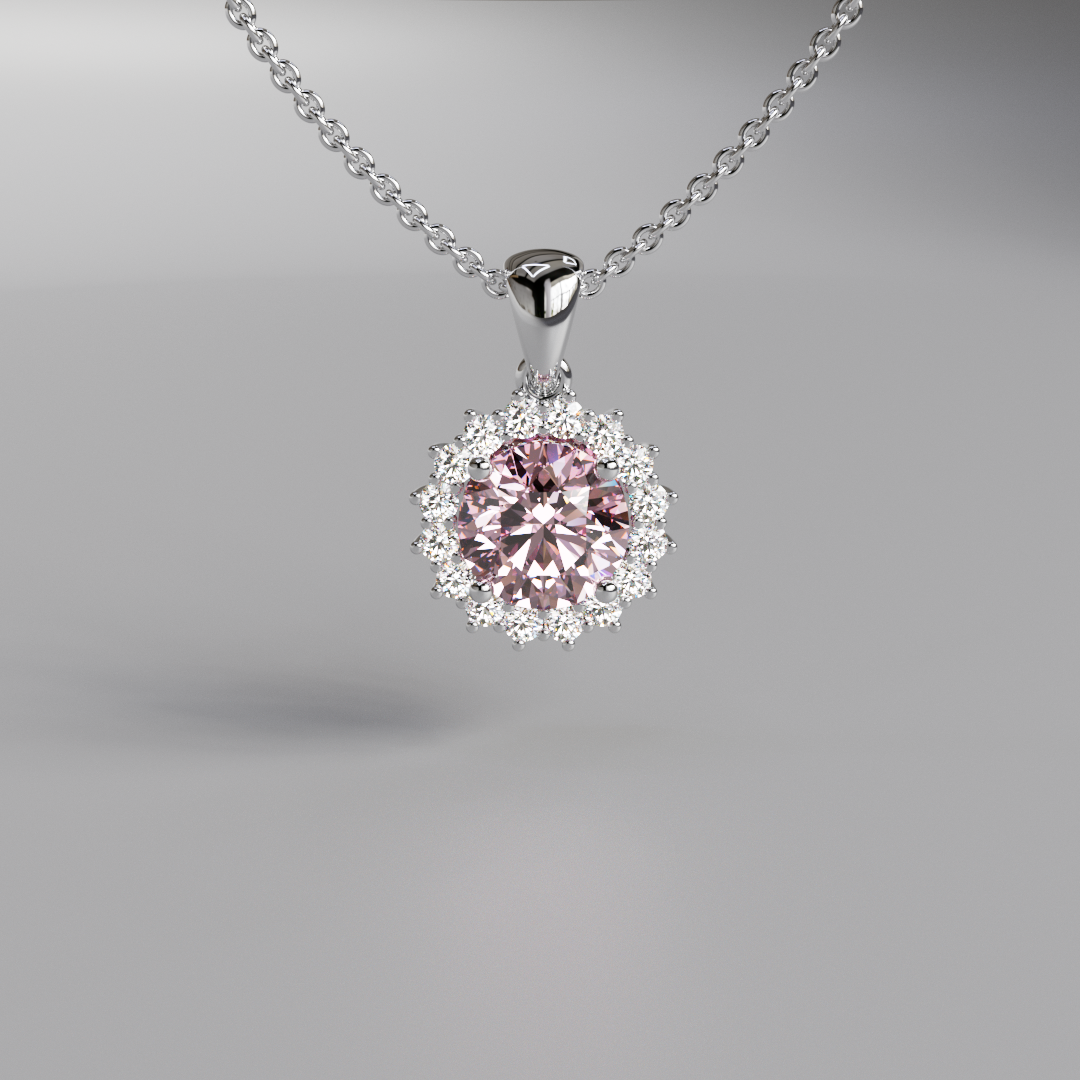 Pink Round Diamond Halo Pendant - 1ct