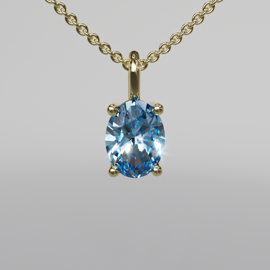 Blue Oval Diamond Pendant - Yellow Gold - 1ct