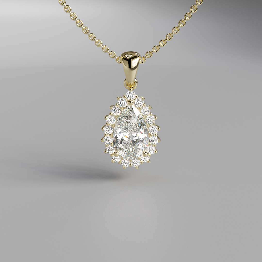 Pear Diamond Halo Pendant - 1ct