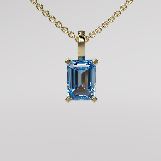 Blue Emerald Diamond Pendant - Yellow Gold
