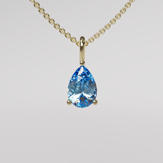 Blue Pear Diamond Pendant - Yellow Gold