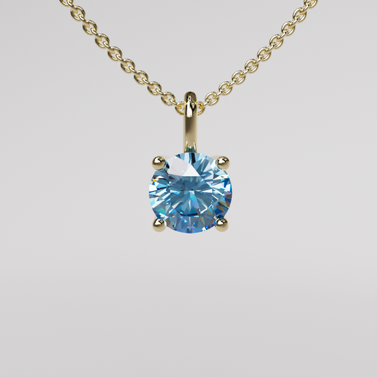 Blue Round Diamond Pendant - Yellow Gold