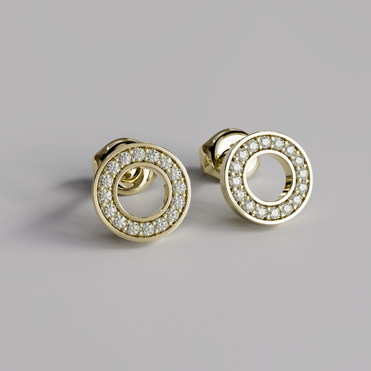 Diamond Border Earstuds - Yellow Gold