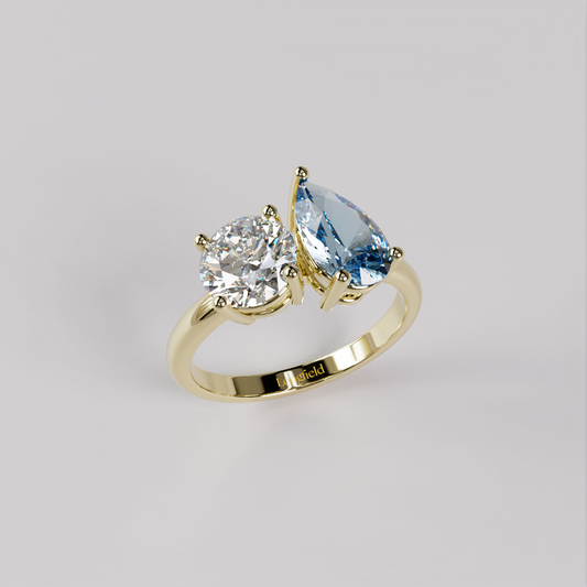 Toi et Moi Ring Round & Pear - Yellow Gold