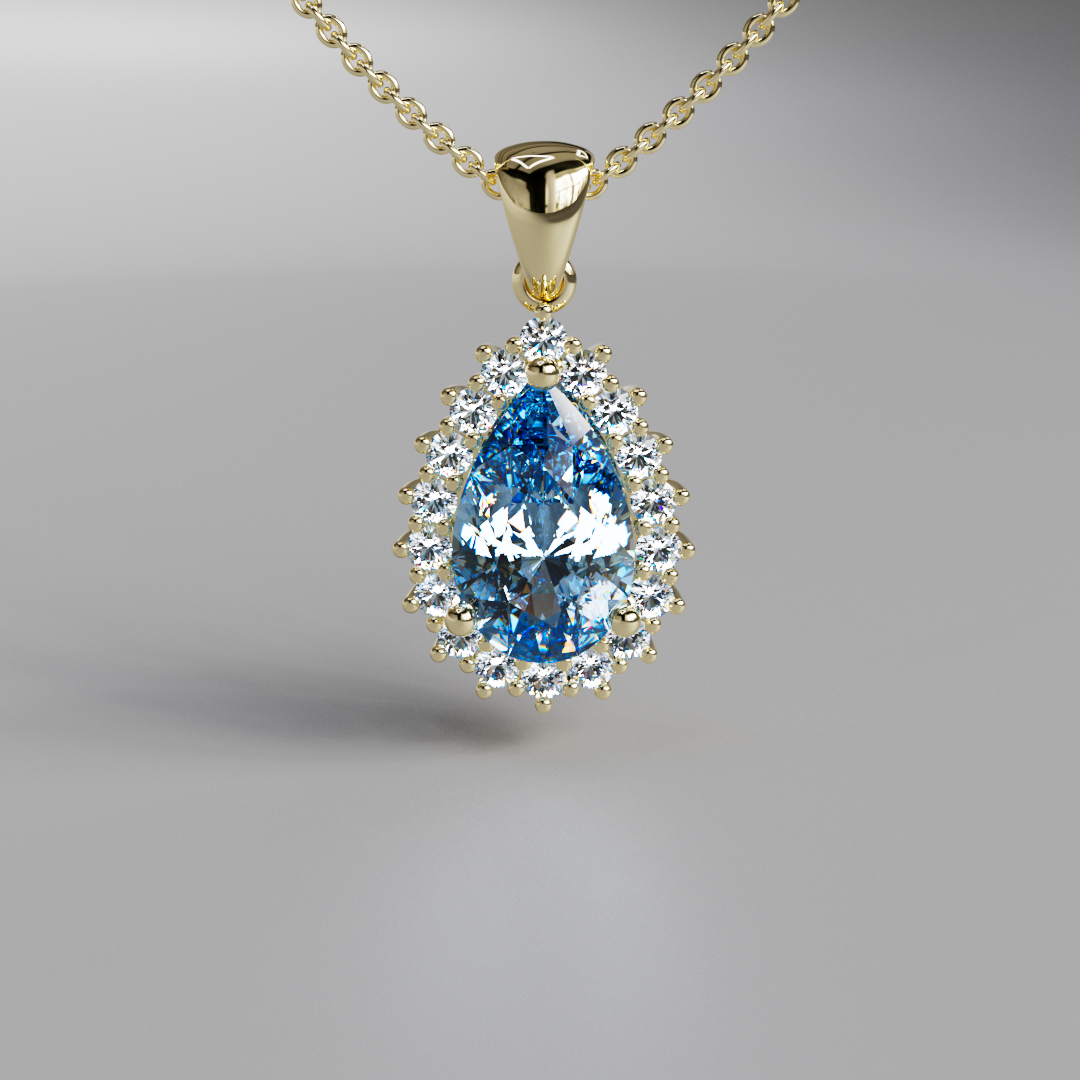 Blue Pear Diamond Halo Pendant - 2ct