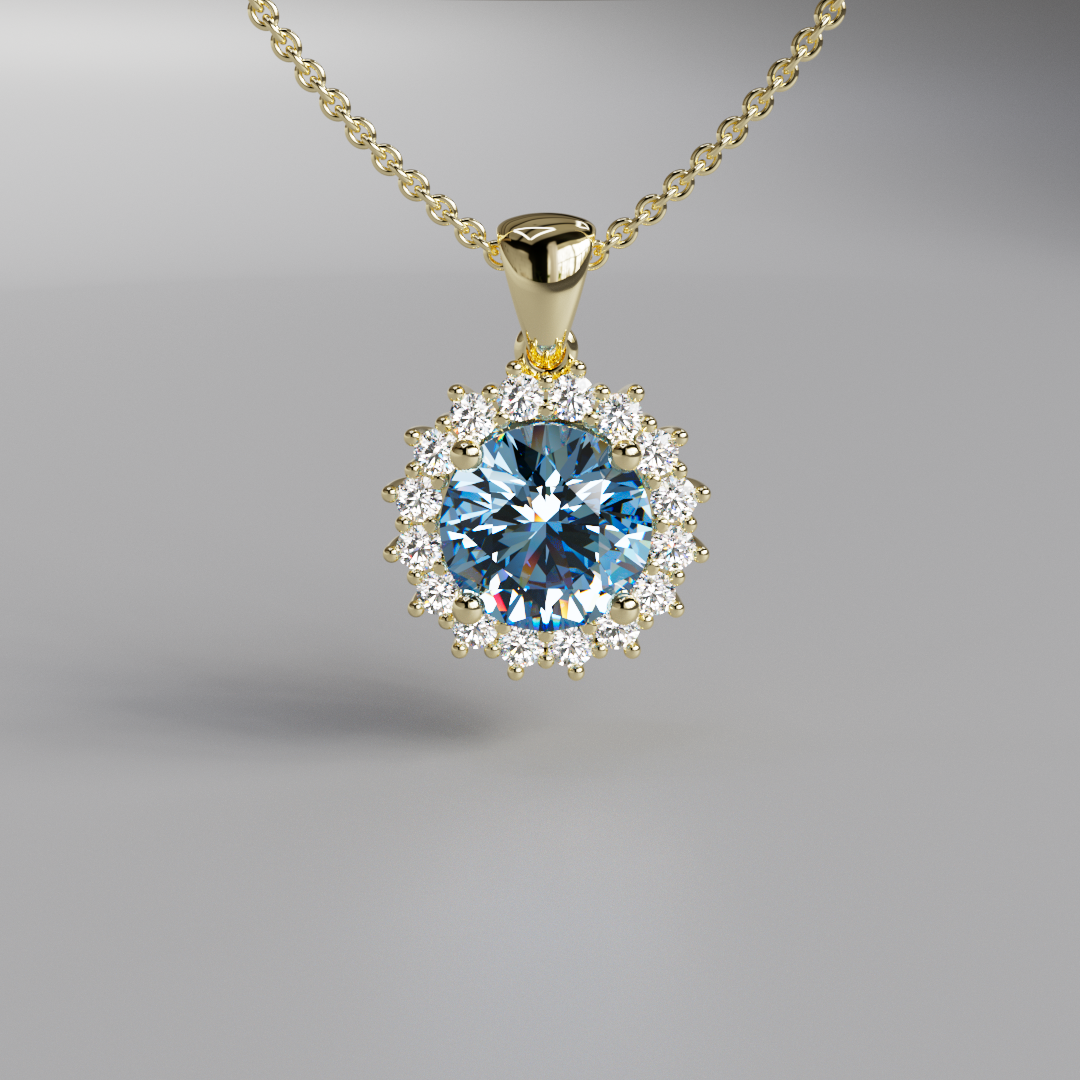 Blue Round Diamond Halo Pendant - 2ct
