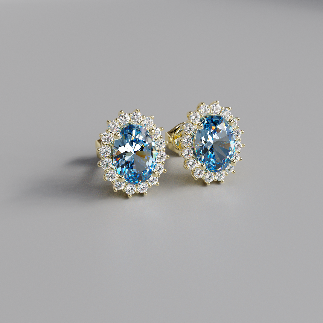 Blue Oval Diamond Halo Earstuds - 2.5ct