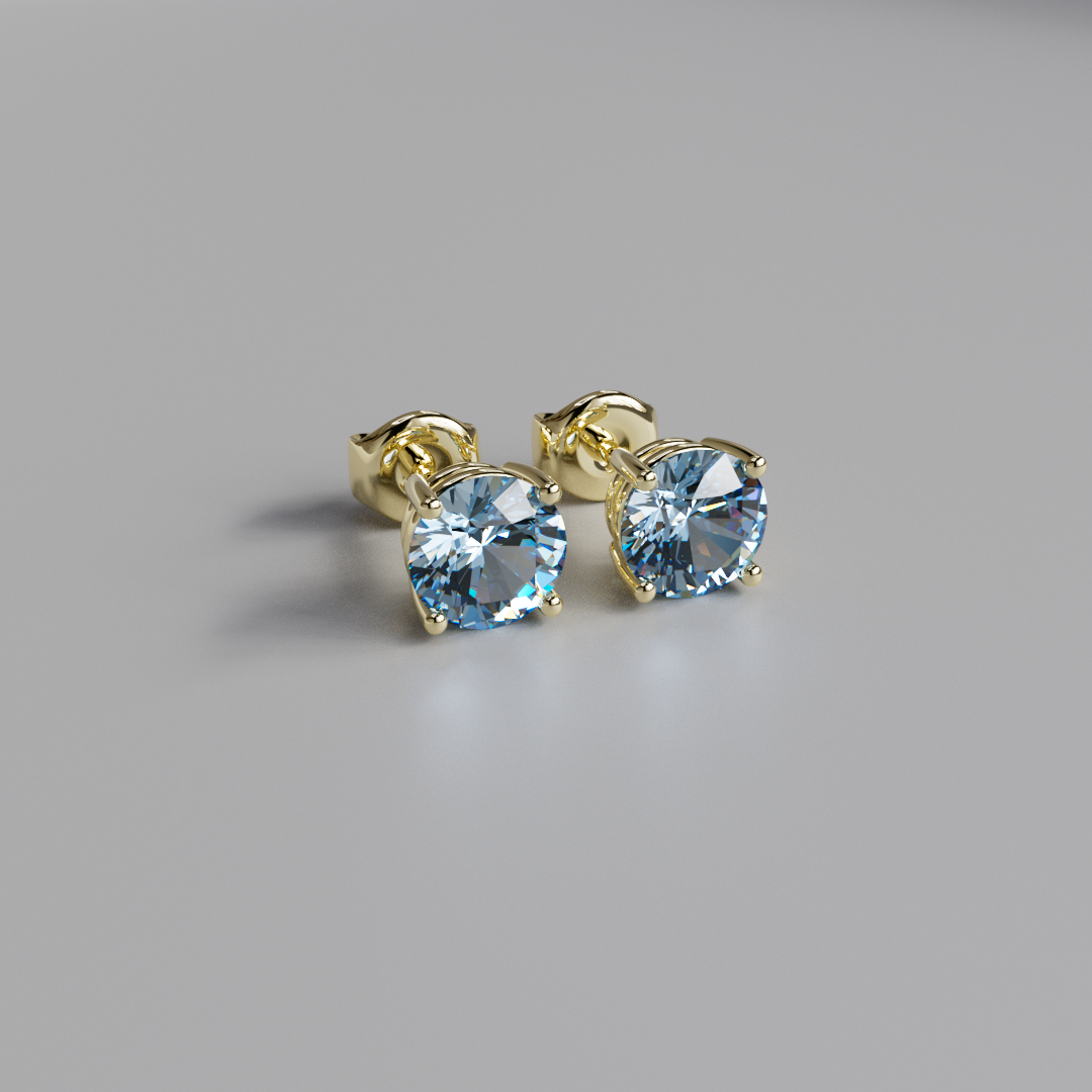 Blue Round Diamond Earstuds - 2ct