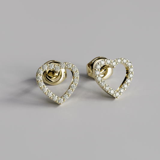 Diamond Heart Earstuds - Yellow Gold
