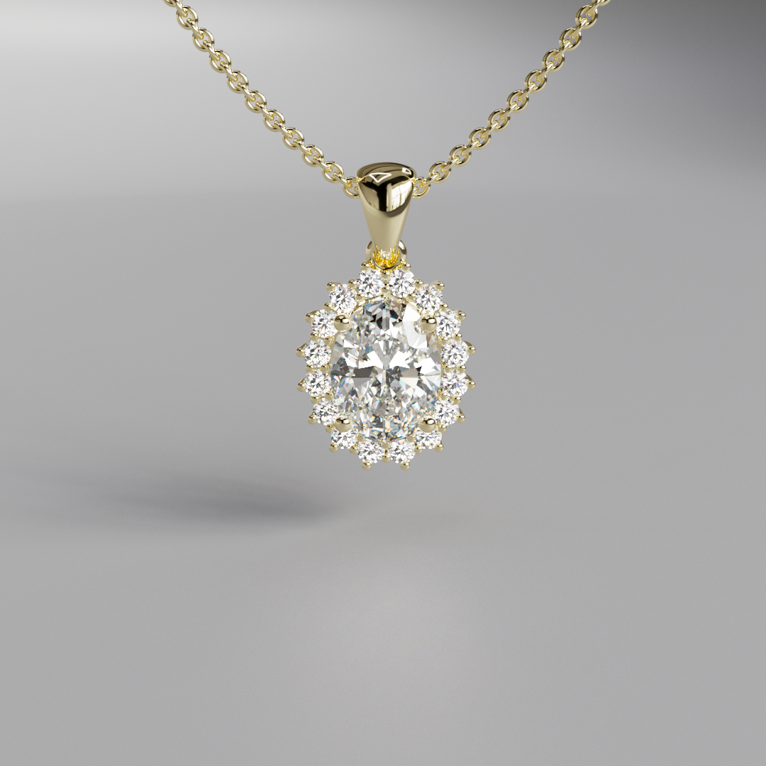 Oval Diamond Halo Pendant - 1ct