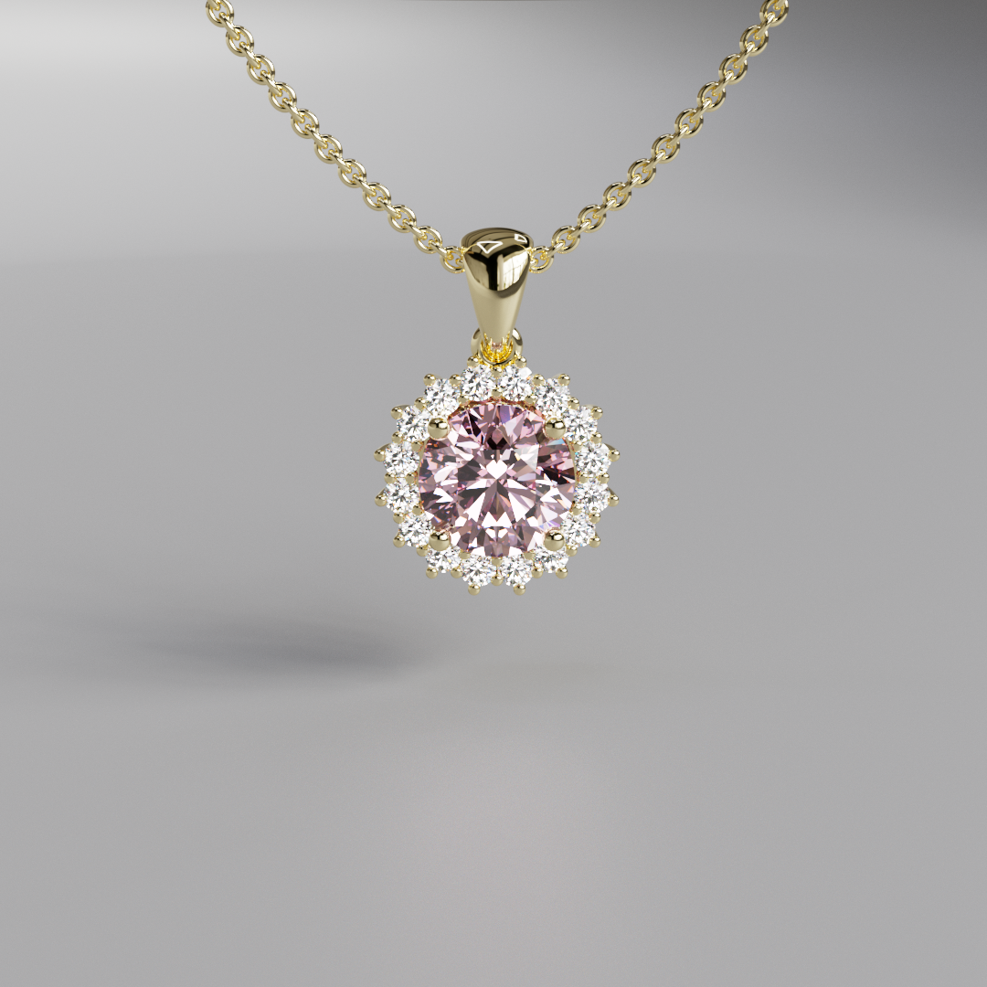 Pink Round Diamond Halo Pendant - 1ct