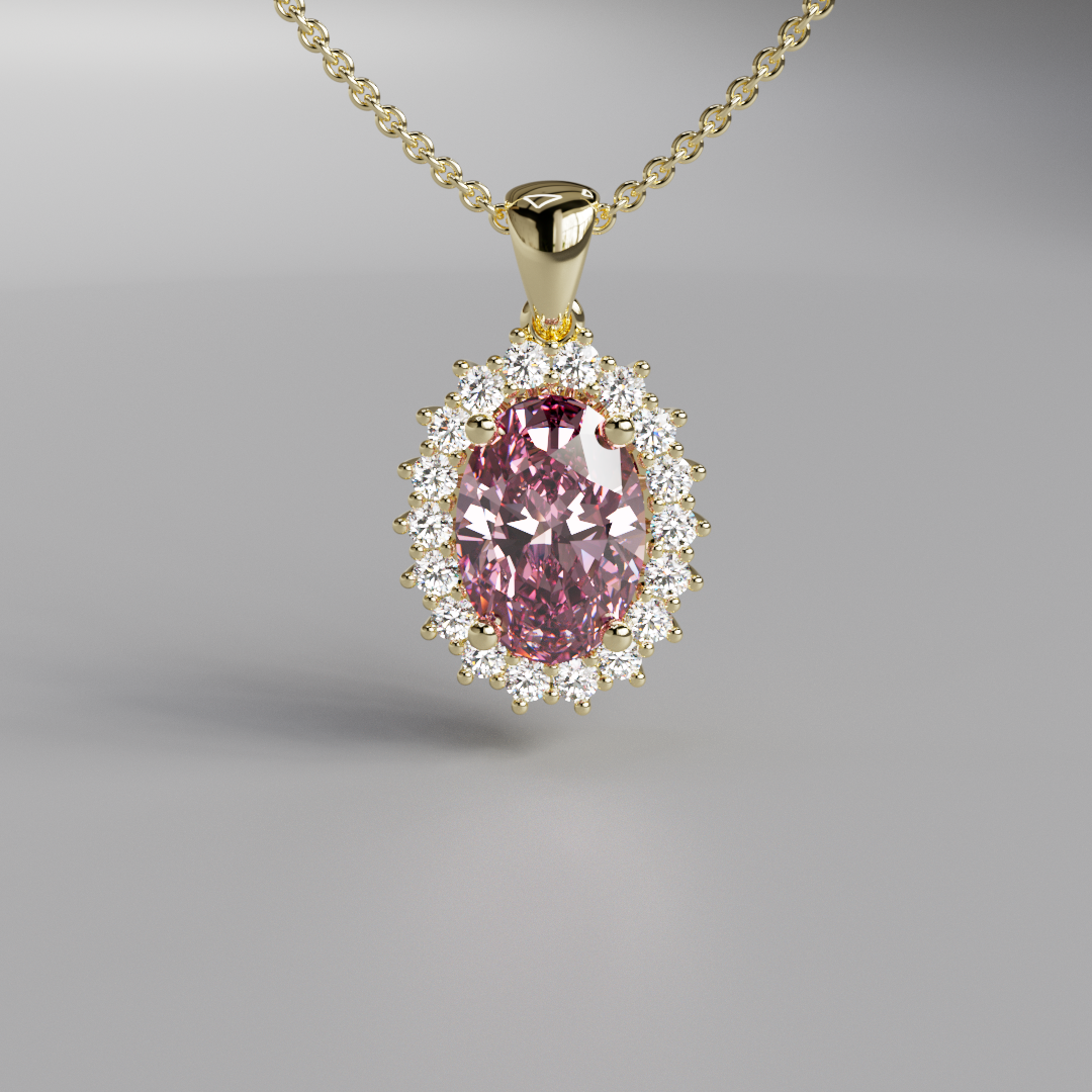 Pink Oval Diamond Halo Pendant - 2ct