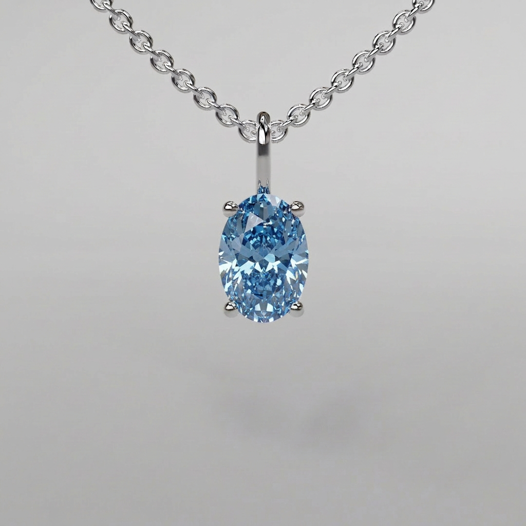 Blue Oval Diamond Pendant - 0.5ct