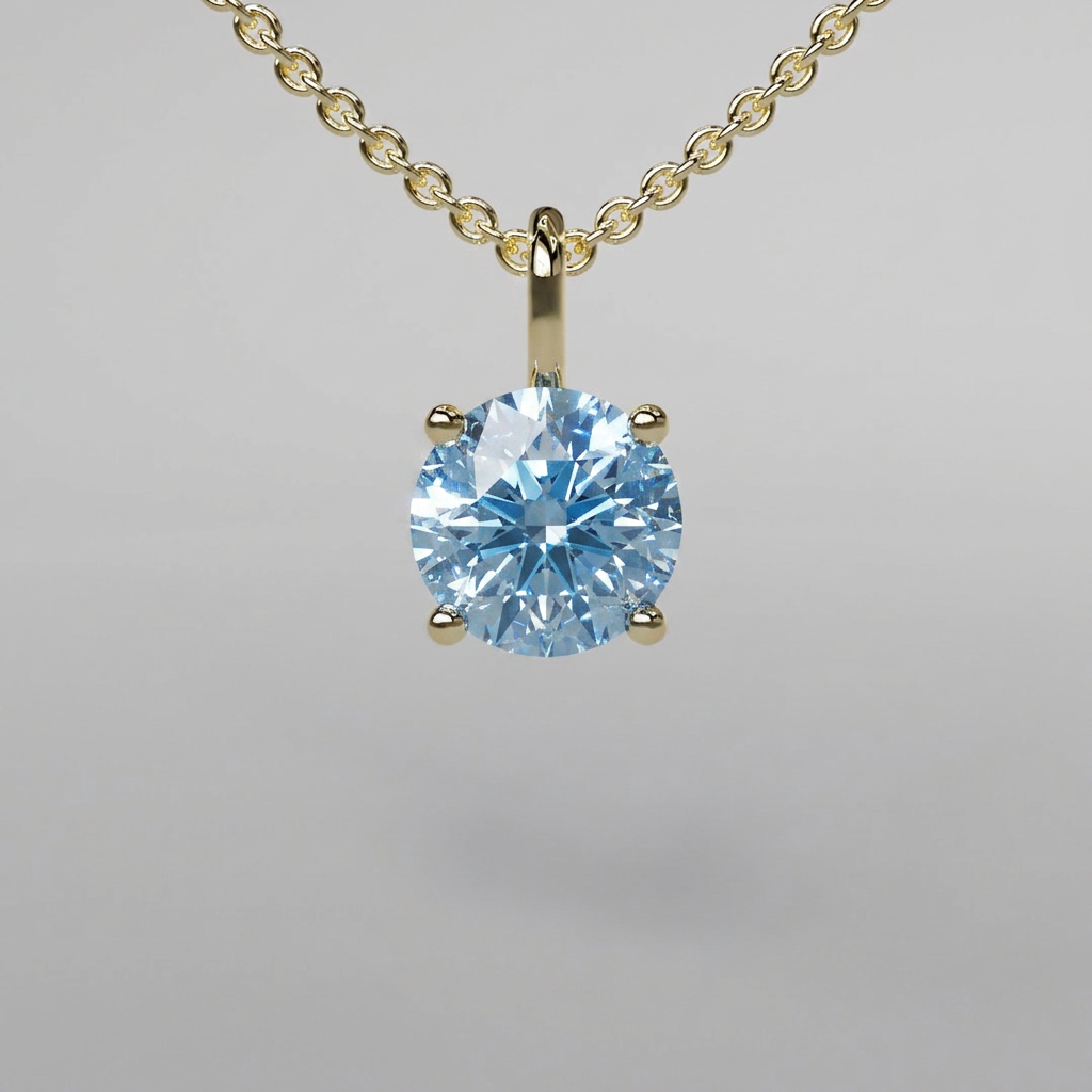 Blue Round Diamond Pendant - 1ct