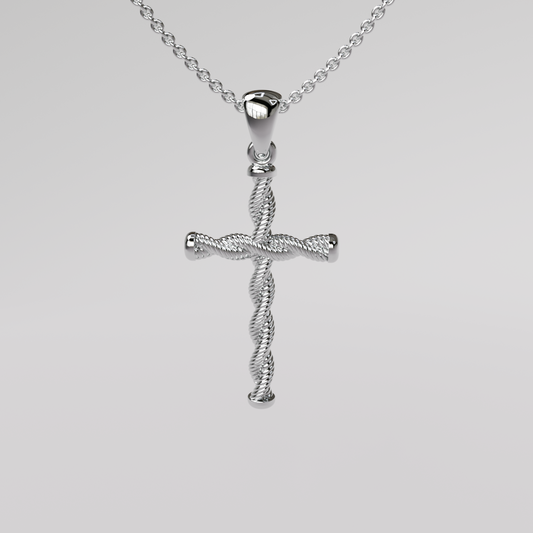 Twisted Cross Pendant - White Gold