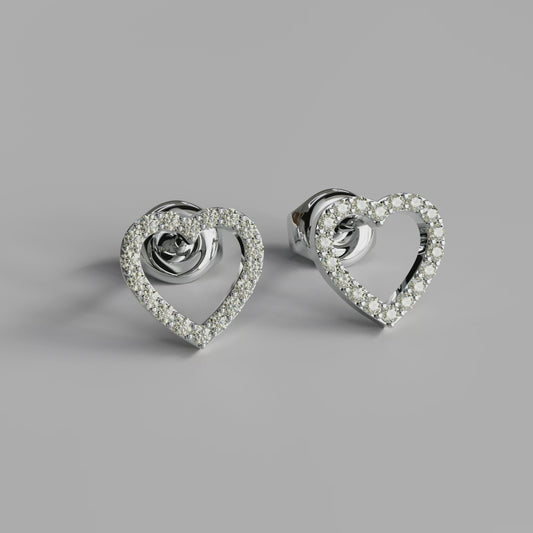 Diamond Heart Earstuds - White Gold