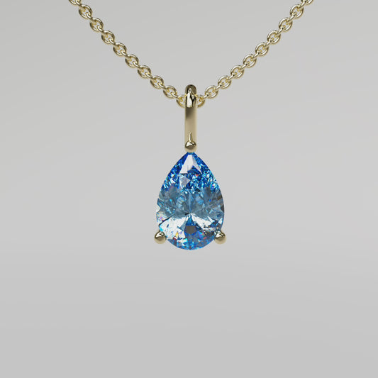Blue Pear Diamond Pendant - Yellow Gold