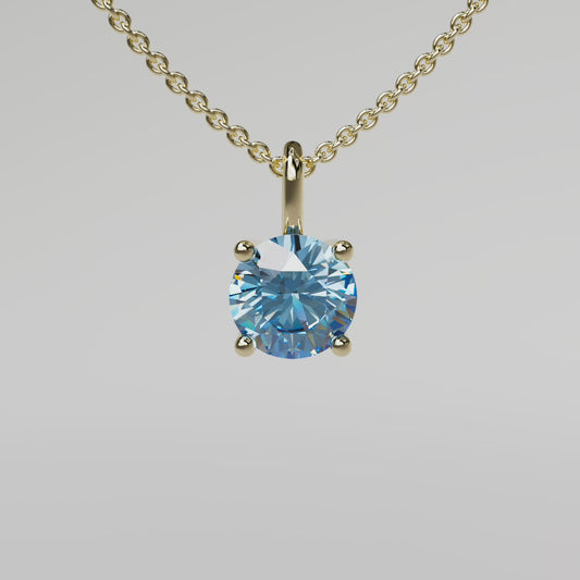 Blue Round Diamond Pendant - Yellow Gold