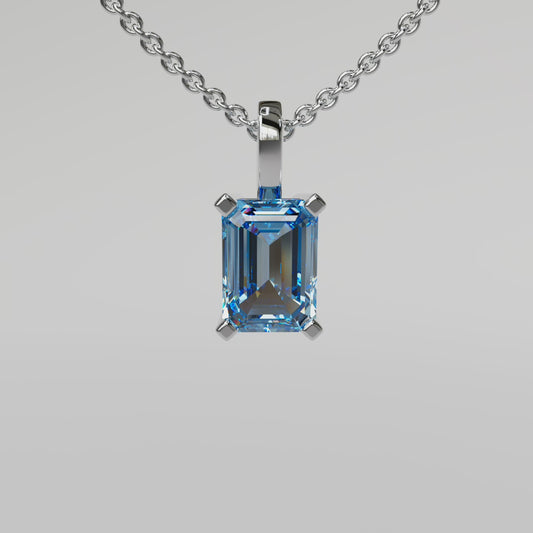 Blue Emerald Diamond Pendant - White Gold