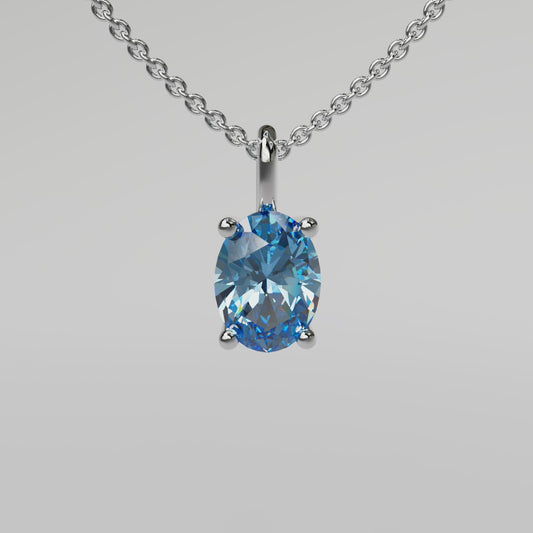 Blue Oval Diamond Pendant - White Gold