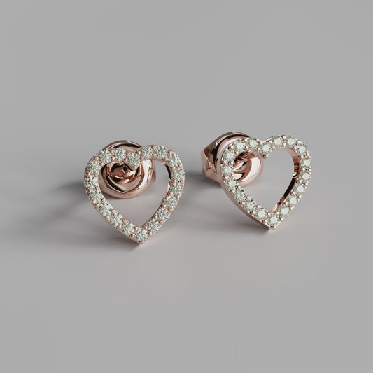 Diamond Heart Earstuds - Rose Gold