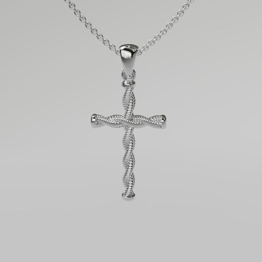 Twisted Cross Pendant - White Gold