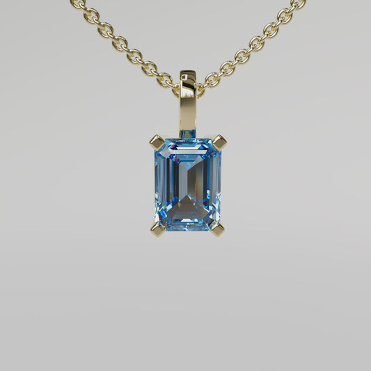 Blue Emerald Diamond Pendant - Yellow Gold