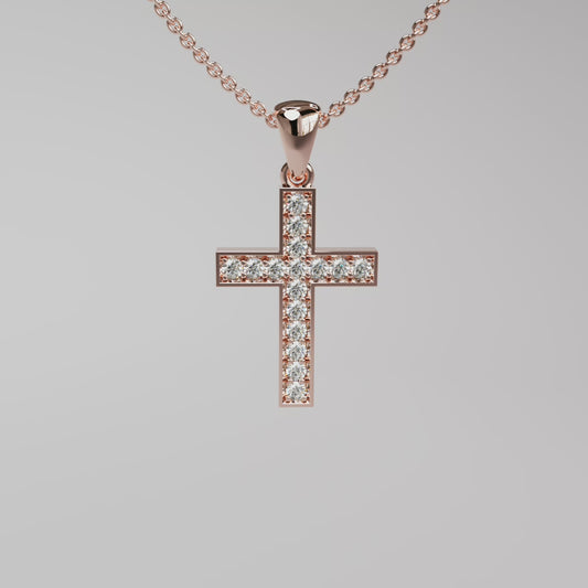 Diamond Cross Pendant - Rose Gold