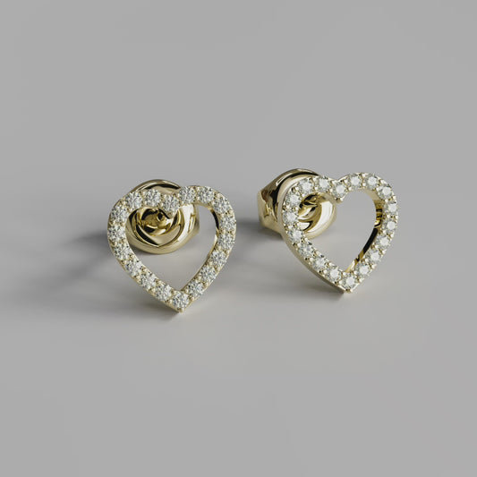 Diamond Heart Earstuds - Yellow Gold