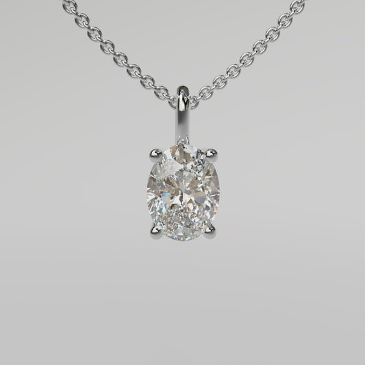 Oval Diamond Pendant - White Gold